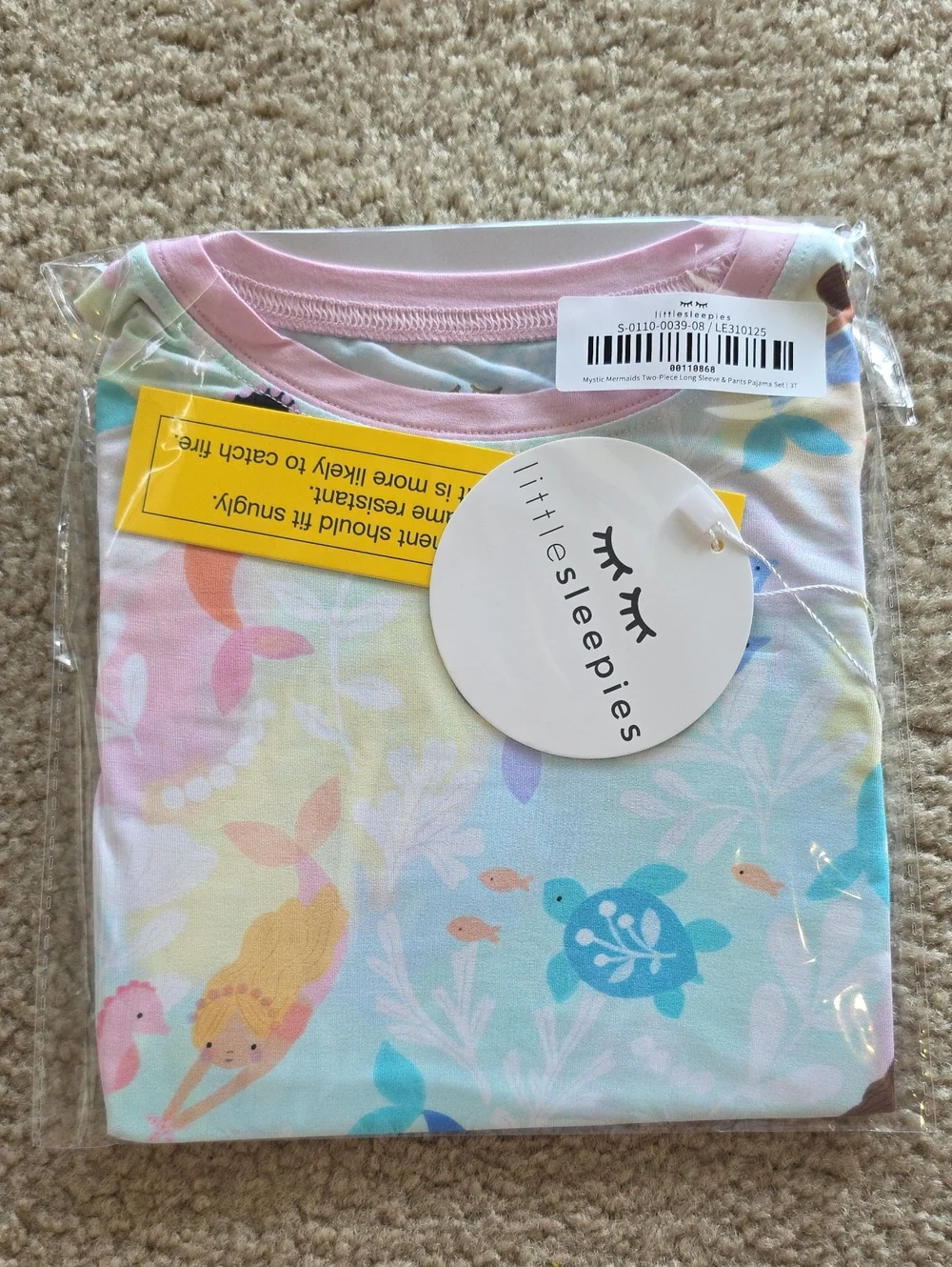 Little Sleepies Mystic Mermaids Two-Piece Pajama Set Size 3T - NEW